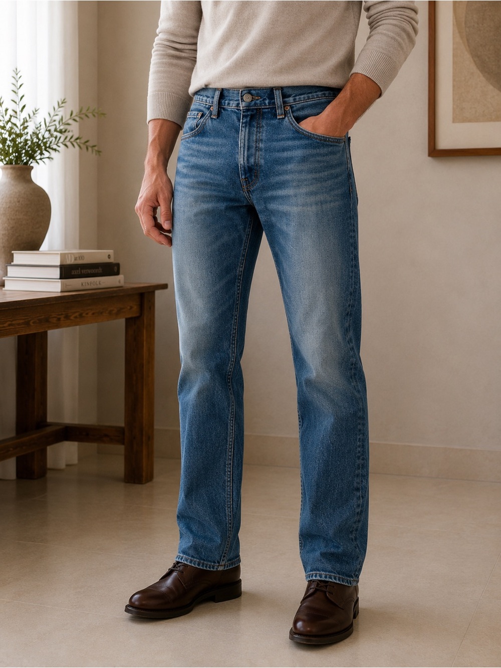 Banana Republic Straight-Leg Jeans in Medium Blue Wash. BB26